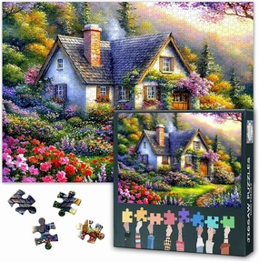 Puzzles for Adults 1000 Pieces House in a Garden Jigsaw Puzzles Fun Challenge Art Decoration Gifts for Family and Friends Finished Size: 70.5x50.5cm