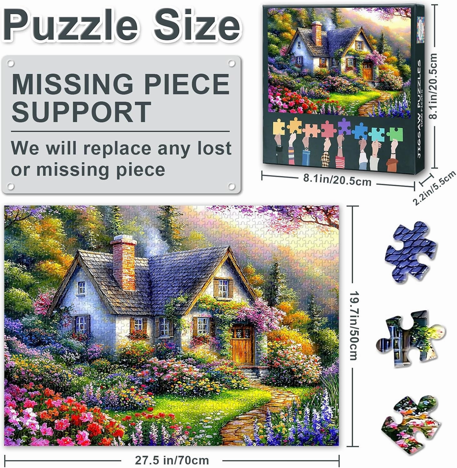 Puzzles for Adults 1000 Pieces House in a Garden Jigsaw Puzzles Fun Challenge Art Decoration Gifts for Family and Friends Finished Size: 70.5x50.5cm