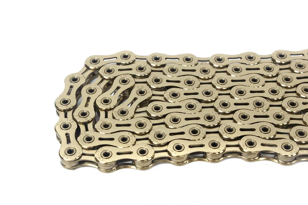 PYC Hollow-Pin 11 Speed Bicycle Bike Chains Ultralight 116-Links for Road Mountain Cyclocross Gravel etc. use (Gold)