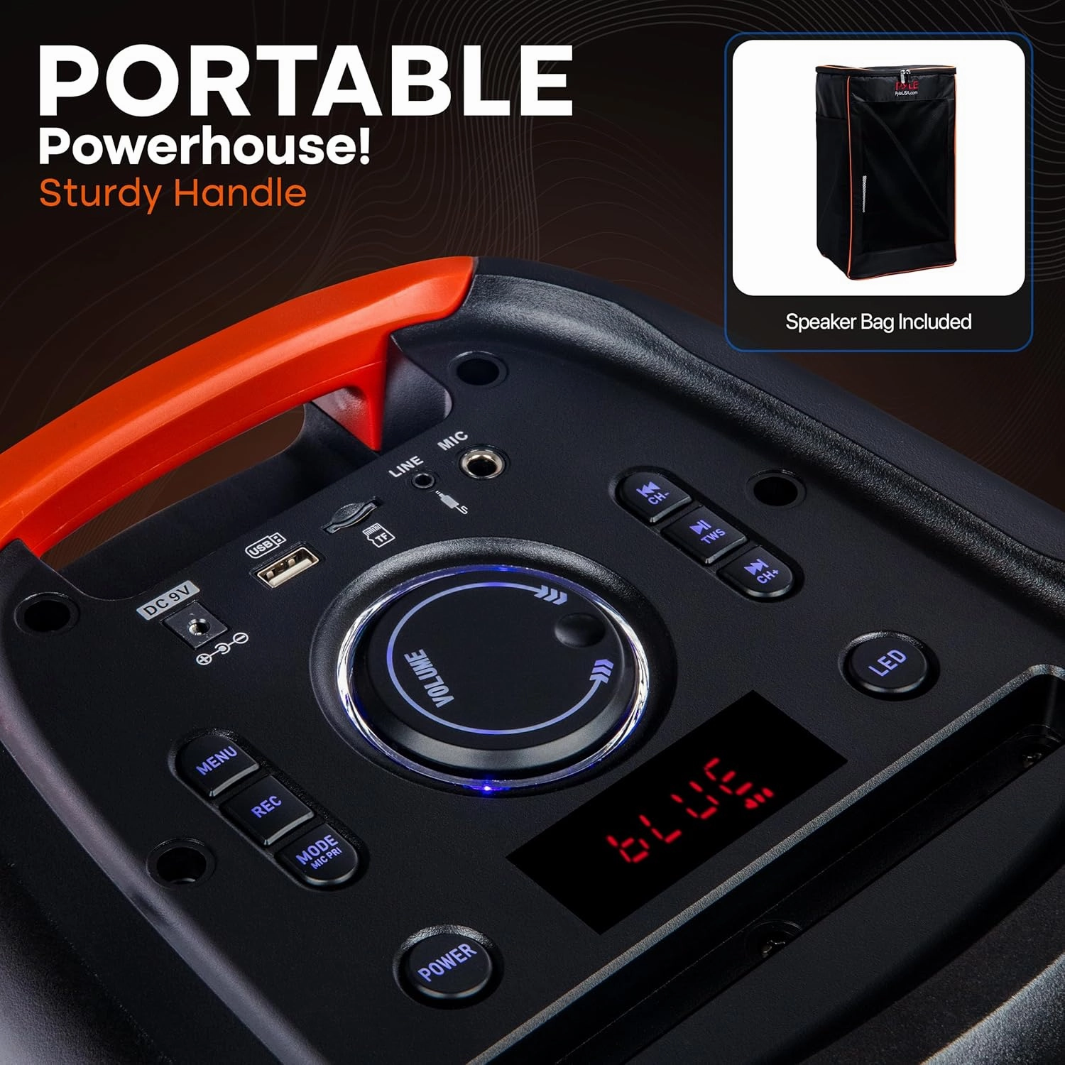 Pyle Bluetooth Party Speaker, 160W Bluetooth Party Box Speaker with True Wireless Stereo System, Powerful Bass and Clear Treble, Carry Bag, Tripod, TWS, FM Radio, USB, AUX and Mic Inputs, 15"x12"x24"
