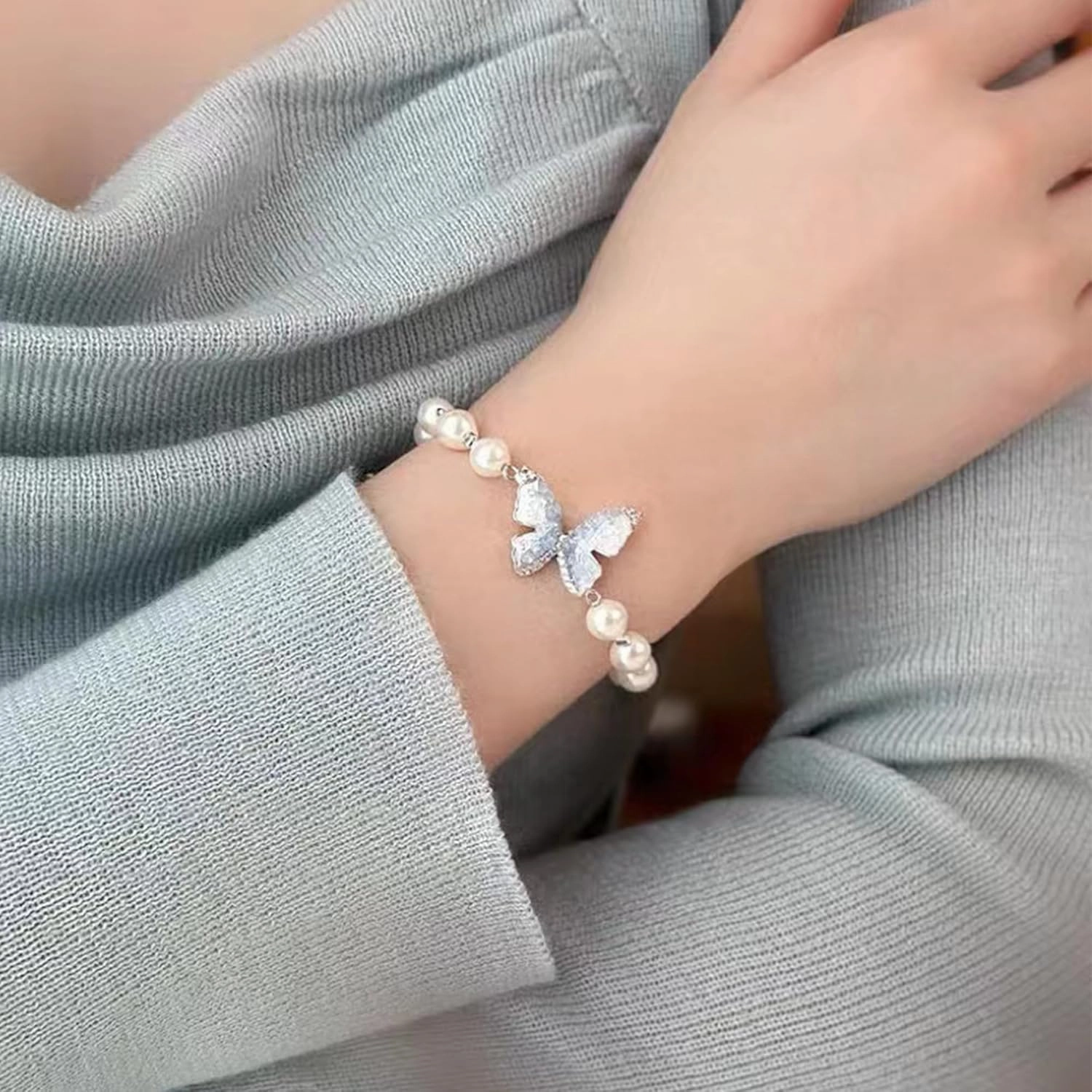 Quality Natural Freshwater Pearl Bracelet for Women 7-8mm Round White Pearls with Sterling Silver Lobster Buckle Jewelry Gifts for Birthday, Wedding, Valentine's Day