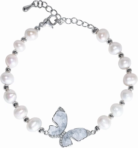 Quality Natural Freshwater Pearl Bracelet for Women 7-8mm Round White Pearls with Sterling Silver Lobster Buckle Jewelry Gifts for Birthday, Wedding, Valentine's Day