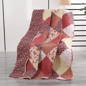 Qucover Quilted Throw Blanket, 59x79 Inch Patterened Patchwork Quilt, Soft Microfiber Reversible Multicolor Shabby Chic Floral Coverlet, Lightweight Bed Quilt Cover for for Couch Sofa