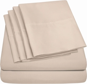 Queen Sheets Beige - 6 Piece 1500 Supreme Collection Fine Brushed Microfiber Deep Pocket Queen Sheet Set Bedding - 2 Extra Pillow Cases, Great Value, Queen, Beige