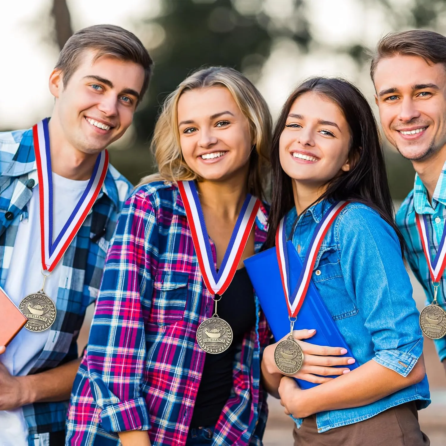 Quelay 100 Pcs 2'' Award Medals Bulk Gold Winner Medals with Neck Ribbons Metal Trophy Award Prize Gift for Tournaments, Competitions, Party, Kids and Adults