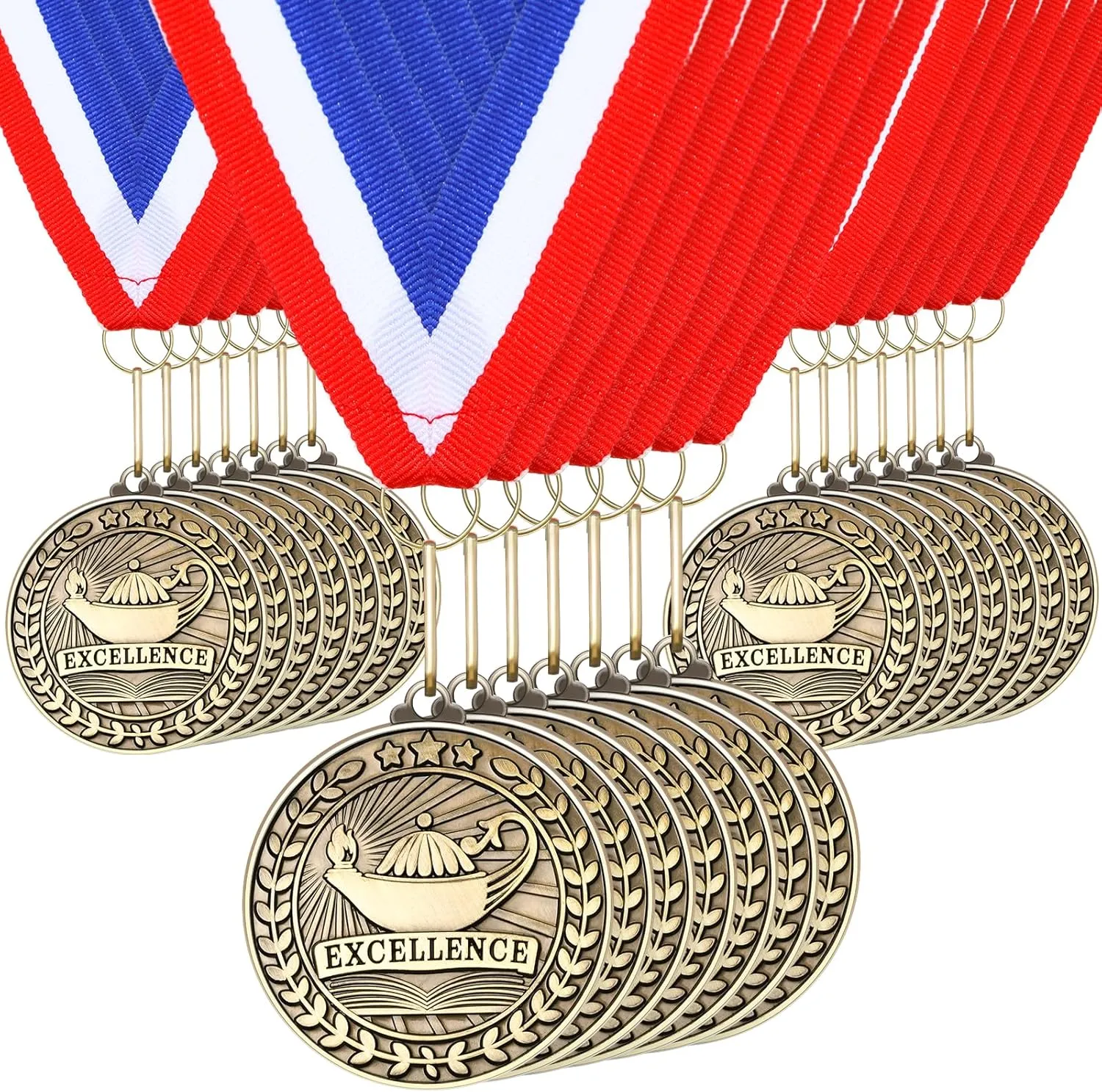 Quelay 100 Pcs 2'' Award Medals Bulk Gold Winner Medals with Neck Ribbons Metal Trophy Award Prize Gift for Tournaments, Competitions, Party, Kids and Adults