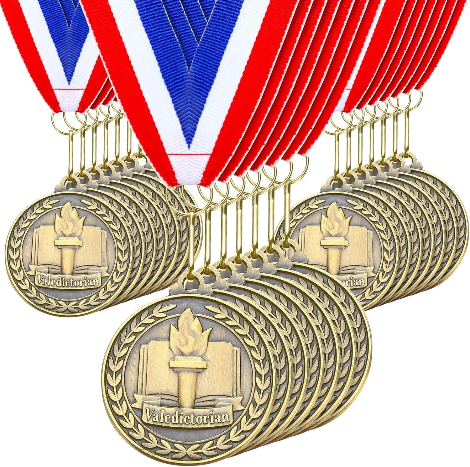 Quelay 30 Pcs 2'' Gold Valedictorian Salutatorian Award Medals Bulk for Graduation Students Graduation Medals with Neck Ribbons Metal Award Prize Gift for Students School Education
