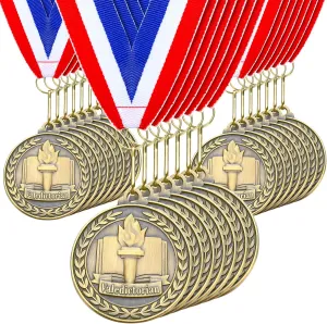 Quelay 30 Pcs 2'' Gold Valedictorian Salutatorian Award Medals Bulk for Graduation Students Graduation Medals with Neck Ribbons Metal Award Prize Gift for Students School Education
