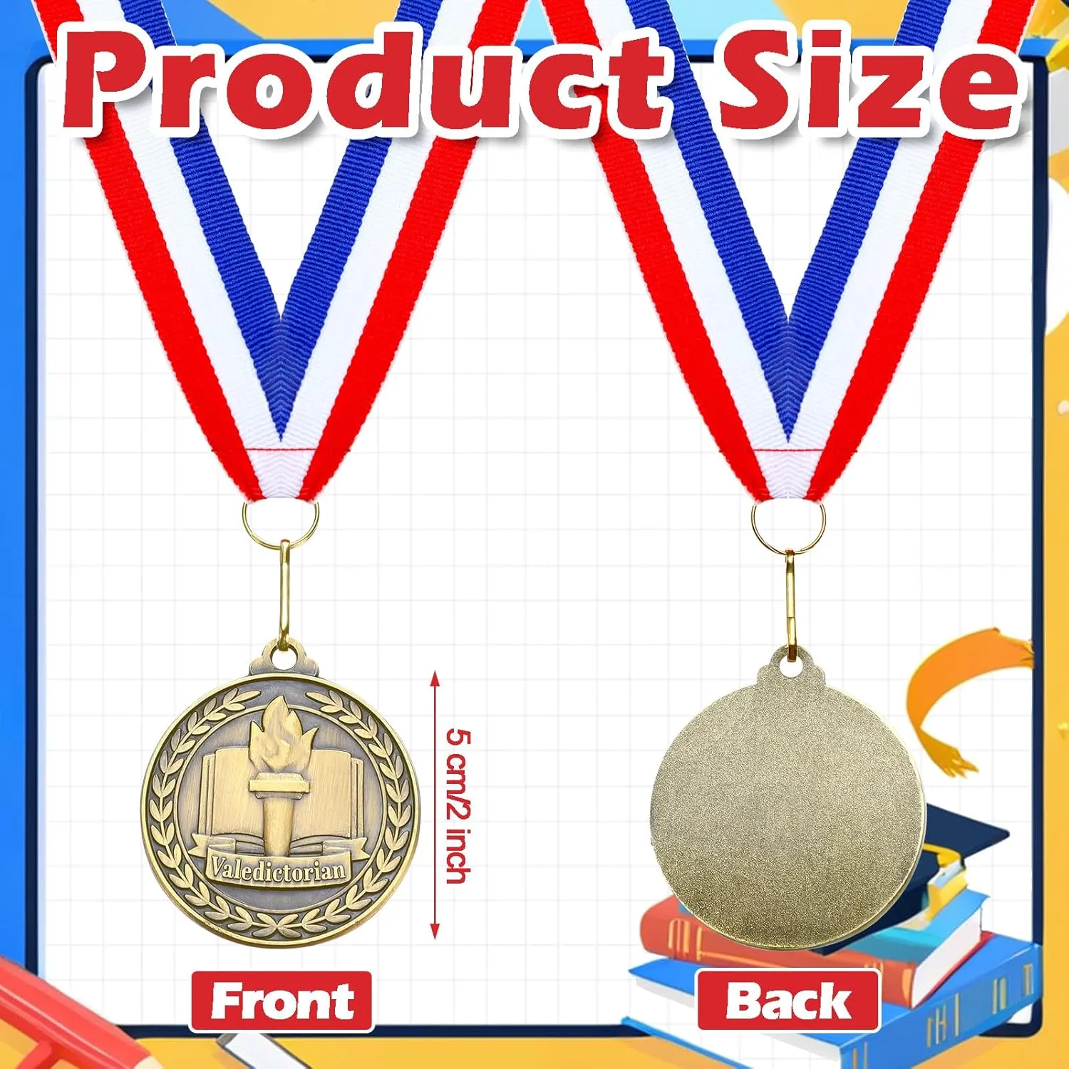 Quelay 30 Pcs 2'' Gold Valedictorian Salutatorian Award Medals Bulk for Graduation Students Graduation Medals with Neck Ribbons Metal Award Prize Gift for Students School Education