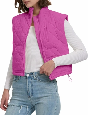 Quilted Vest Women Winter Crop Puffer Vest Lightweight Sleeveless Warm Padded Jacket with Pockets
