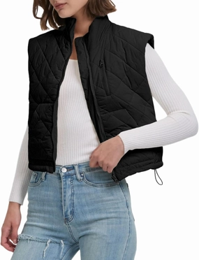 Quilted Vest Women Winter Crop Puffer Vest Lightweight Sleeveless Warm Padded Jacket with Pockets