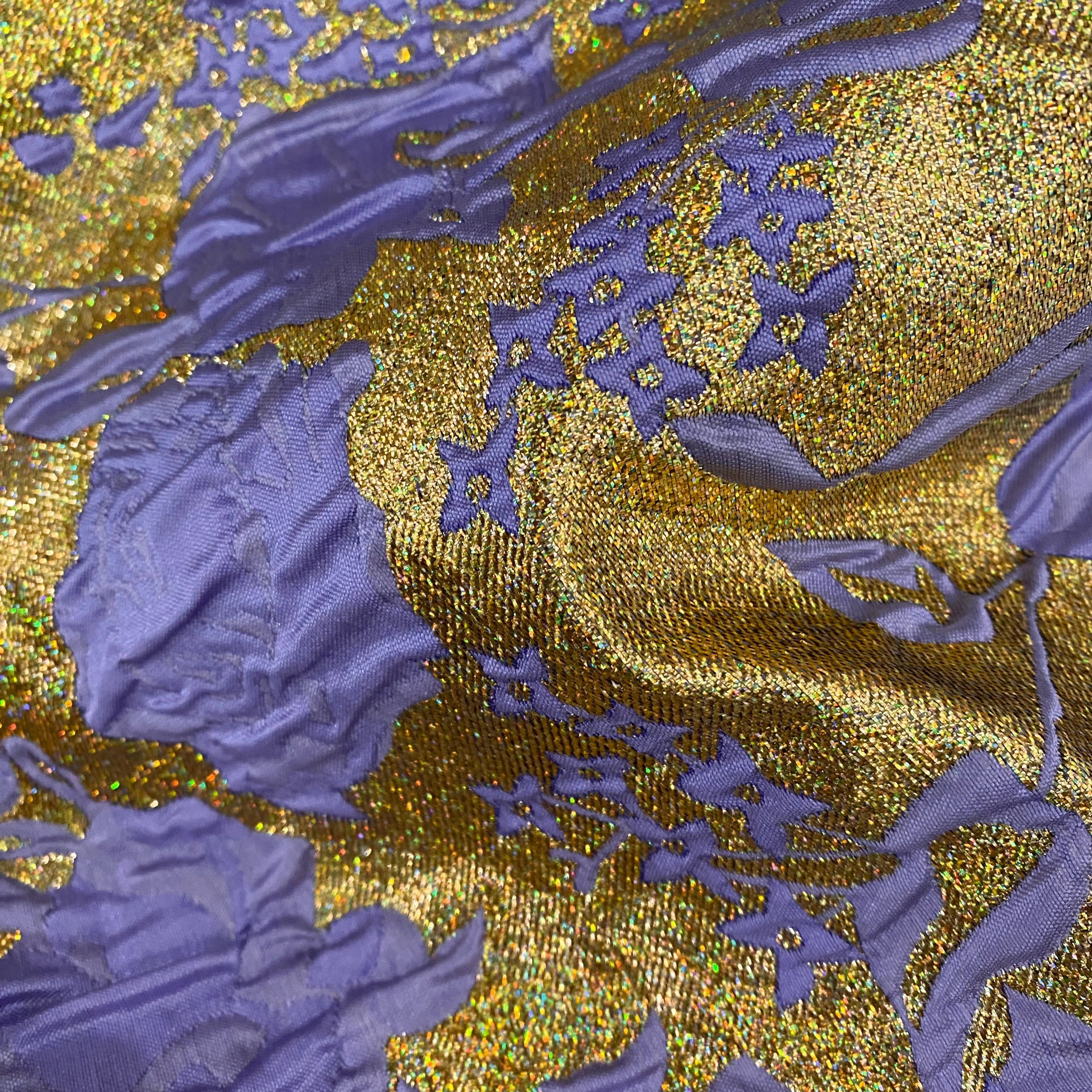 Raised Rose Vine Brocade - Metallic -  Purple/Gold