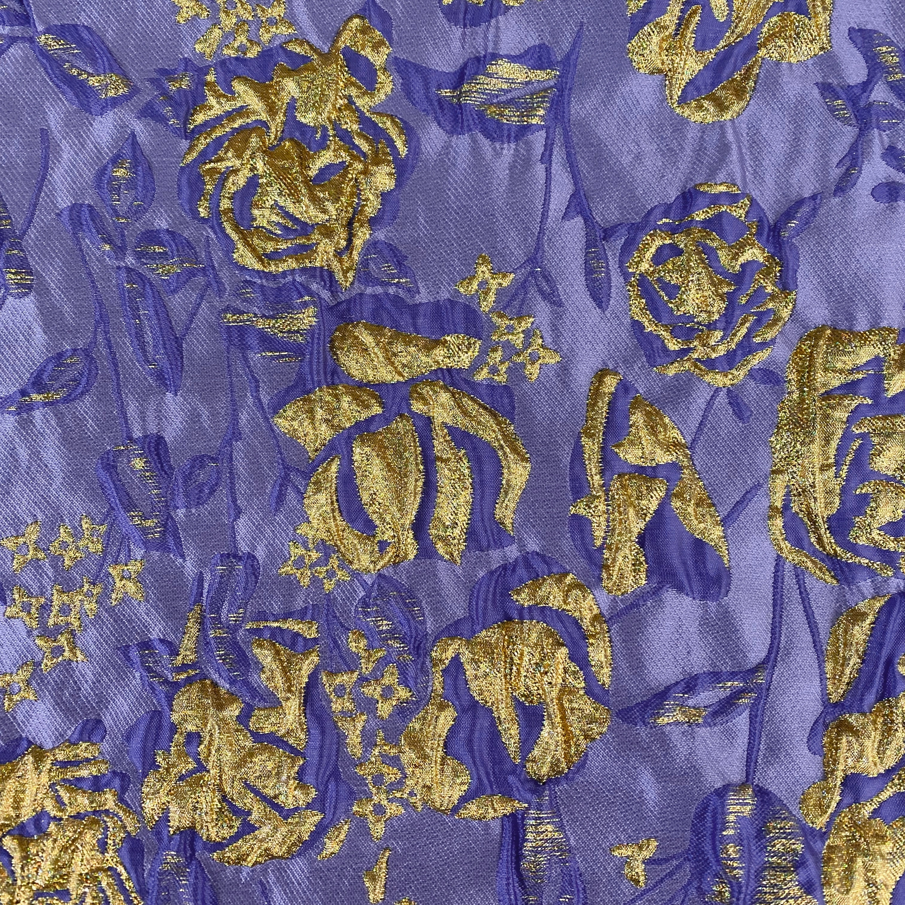 Raised Rose Vine Brocade - Metallic -  Purple/Gold