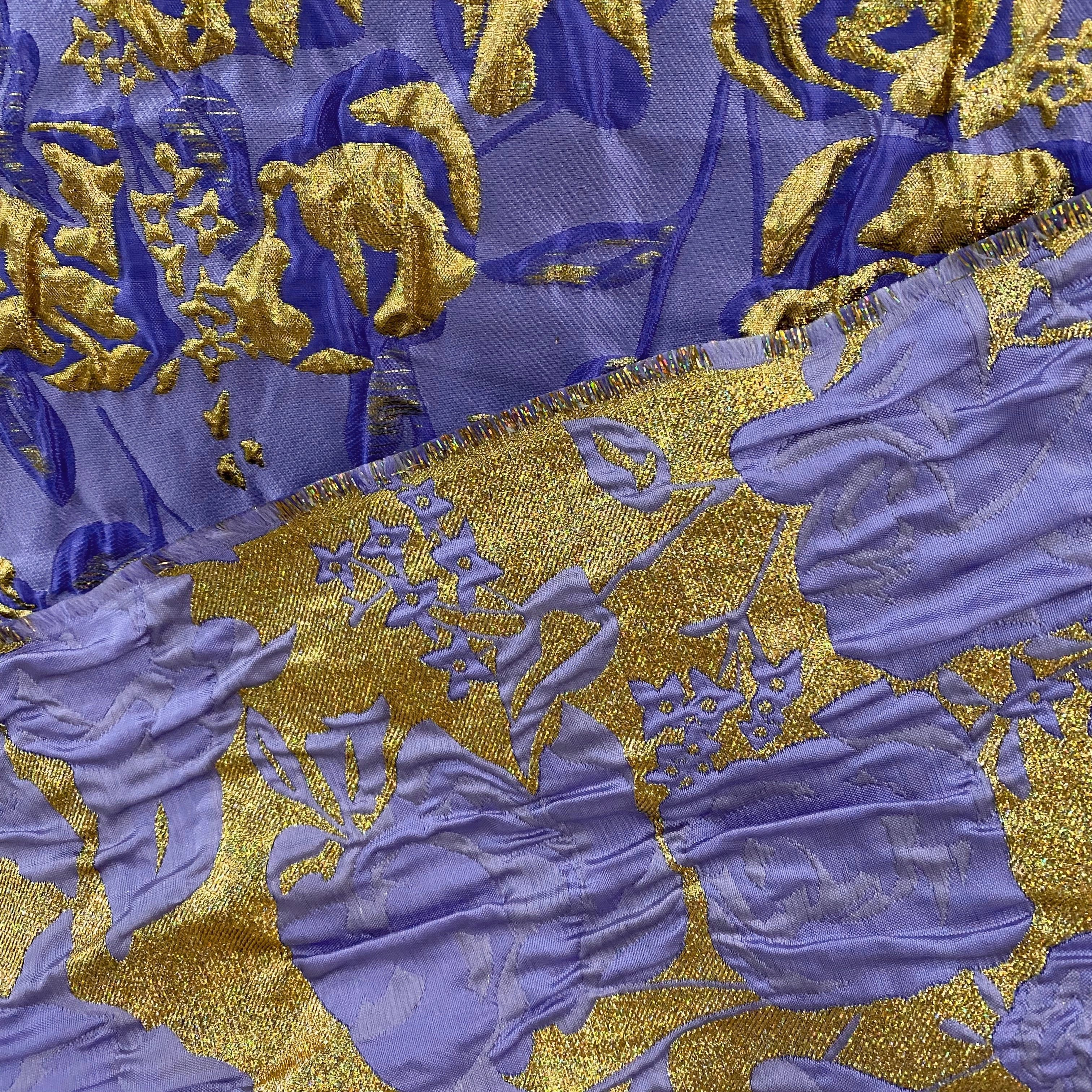 Raised Rose Vine Brocade - Metallic -  Purple/Gold