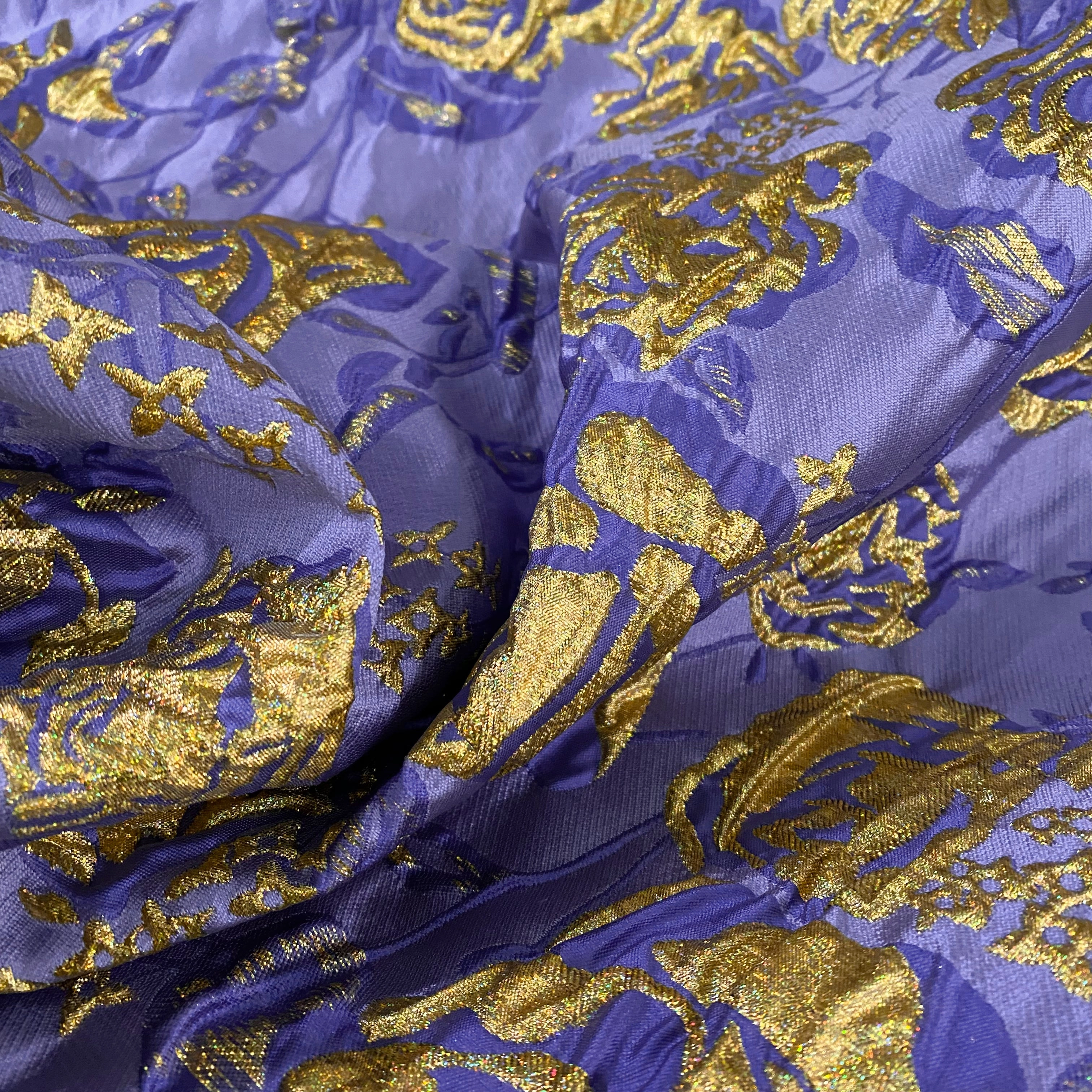 Raised Rose Vine Brocade - Metallic -  Purple/Gold