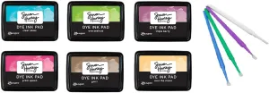 Ranger Simon Hurley Bundle - 6 Dye Ink Pad Collection with PTP Flash Deals Detail Sticks (Clear Skies, Overzealous, Over The Moon, Prom Queen, Grrr!, Triple Berry)
