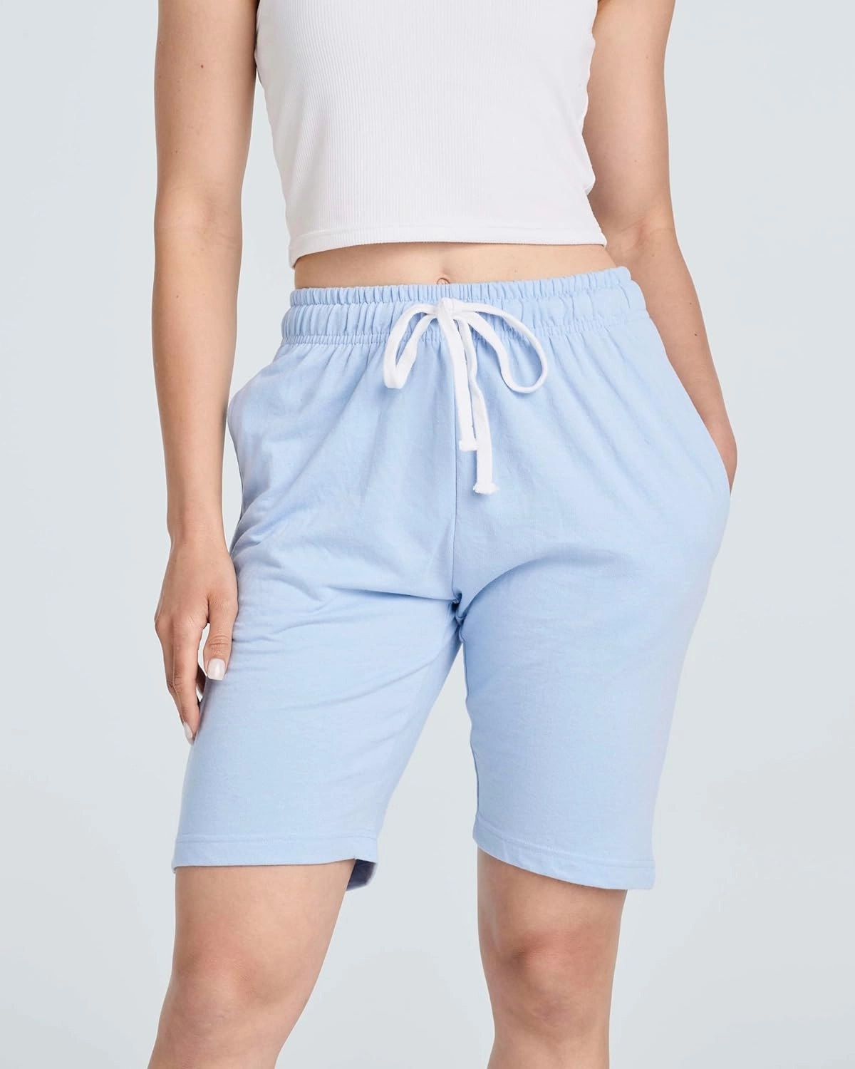 Real Essentials 3 Pack: Womens Cotton Terry Jersey 9" Bermuda Shorts Pockets-Casual Lounge Yoga (Available in Plus Size)