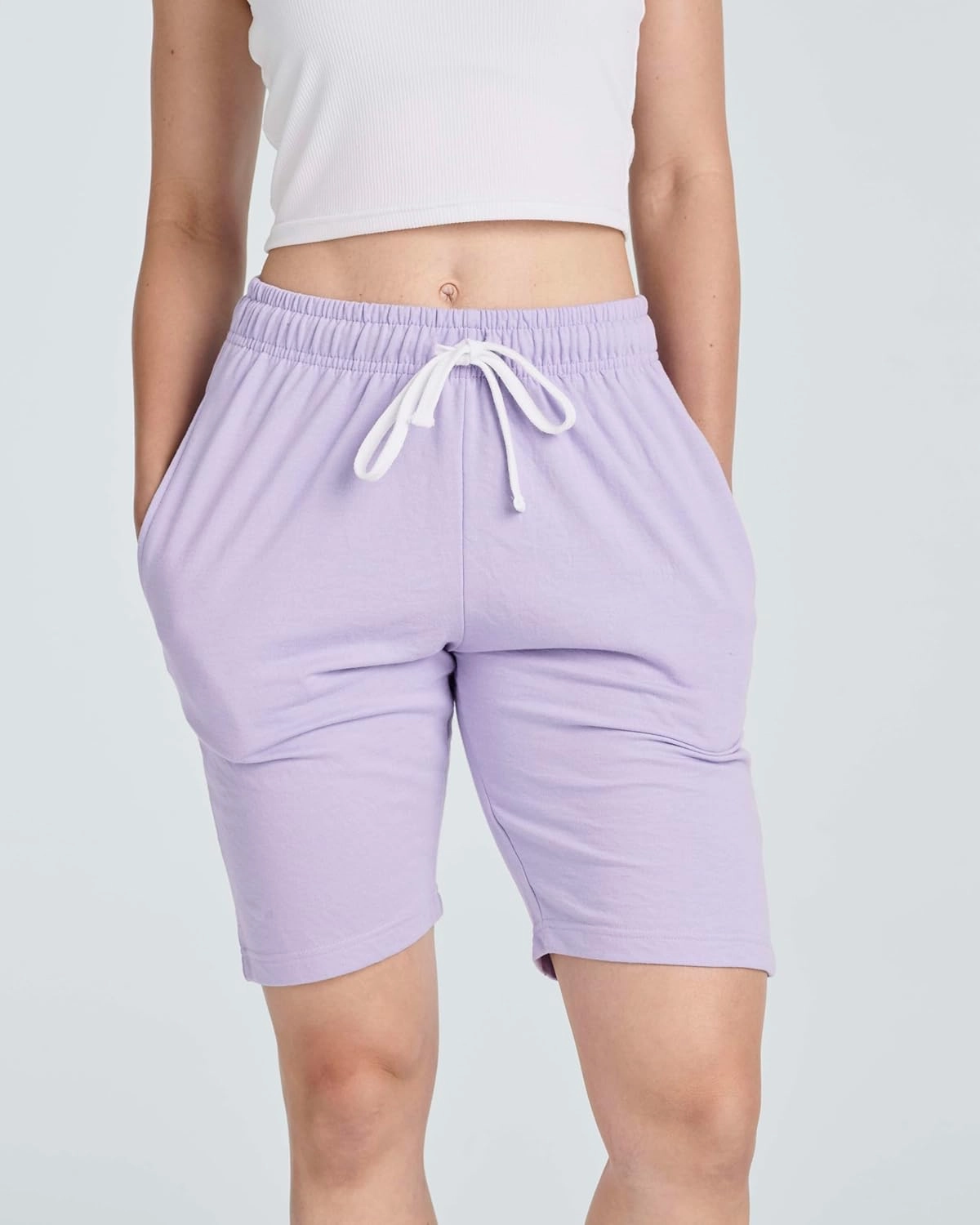 Real Essentials 3 Pack: Womens Cotton Terry Jersey 9" Bermuda Shorts Pockets-Casual Lounge Yoga (Available in Plus Size)