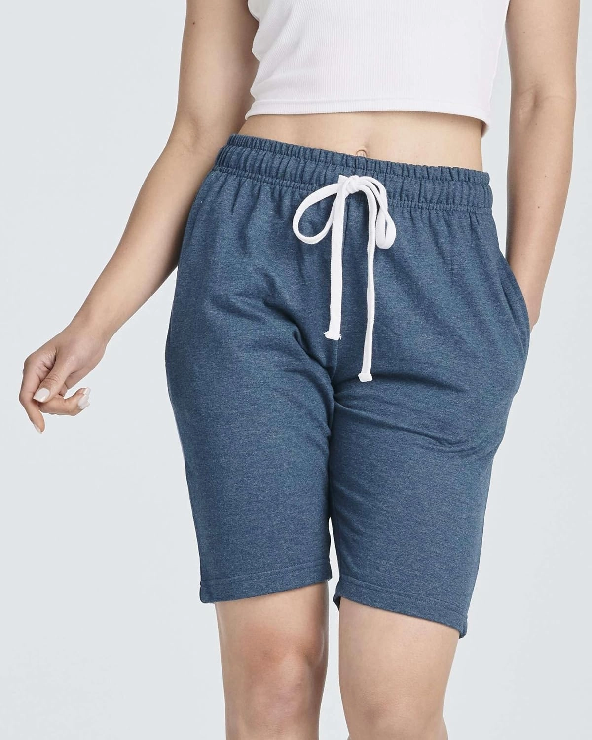 Real Essentials 3 Pack: Womens Cotton Terry Jersey 9" Bermuda Shorts Pockets-Casual Lounge Yoga (Available in Plus Size)