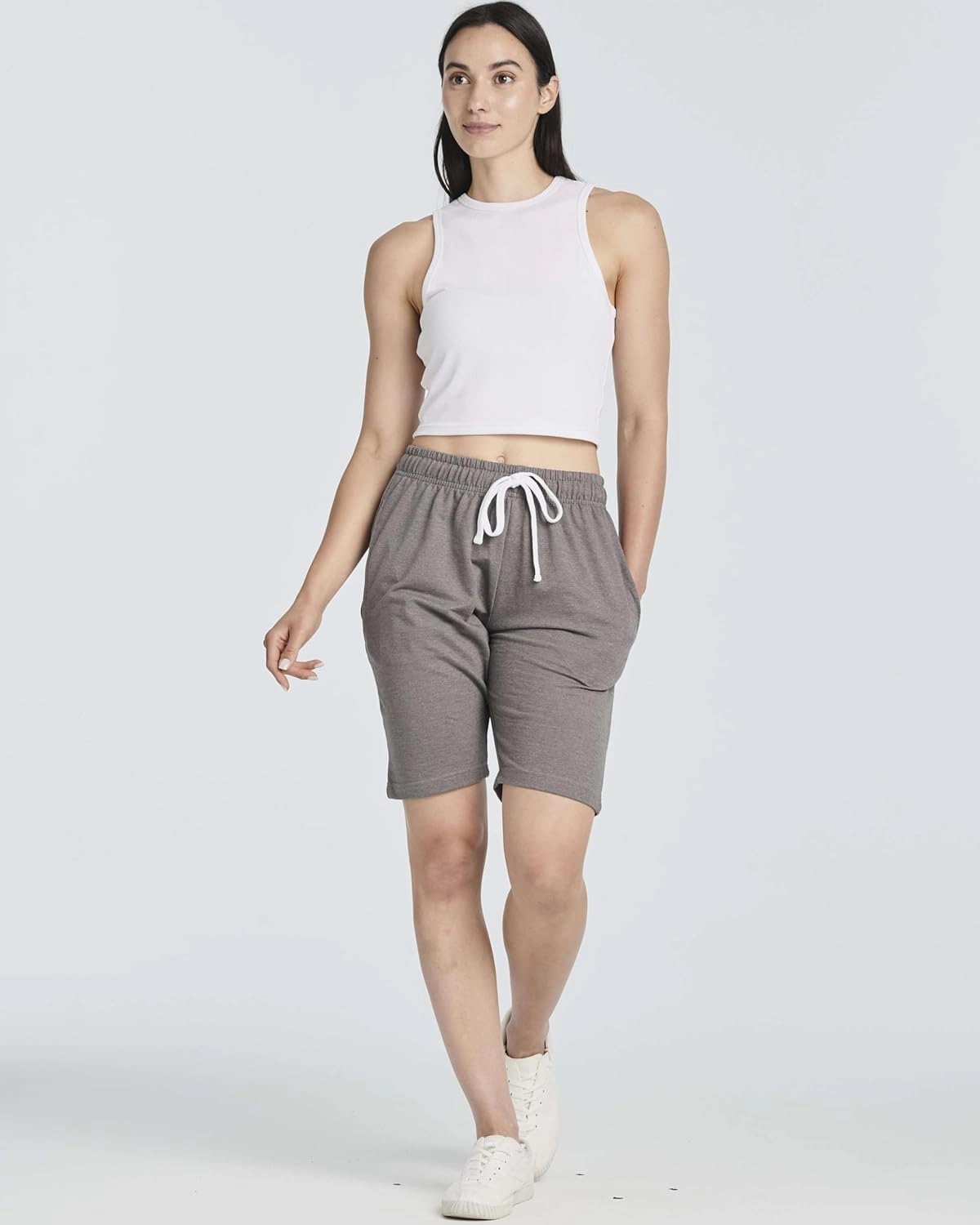 Real Essentials 3 Pack: Womens Cotton Terry Jersey 9" Bermuda Shorts Pockets-Casual Lounge Yoga (Available in Plus Size)