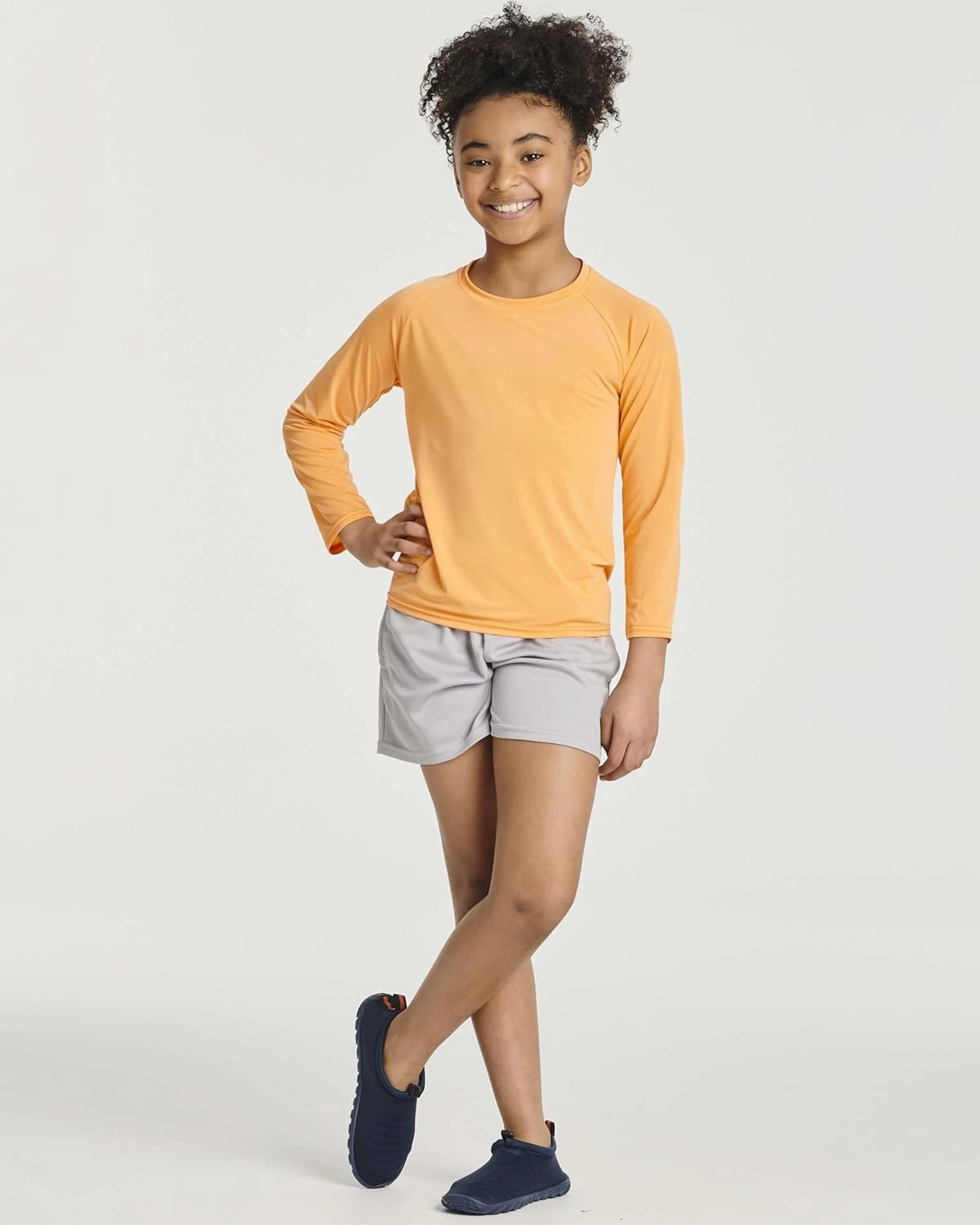 Real Essentials 4 Pack: Girls Long Sleeve Rash Guard Shirt - Swimwear UPF Sun Protection Swim Top (Ages 4-16)