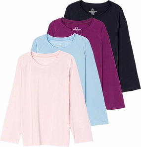 Real Essentials 4 Pack: Girls Long Sleeve Rash Guard Shirt - Swimwear UPF Sun Protection Swim Top (Ages 4-16)