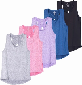 Real Essentials 5 Pack: Women's Crossback Keyhole Open Back Workout Tank Top Dry-Fit Sleeveless Yoga Gym (Available in Plus)