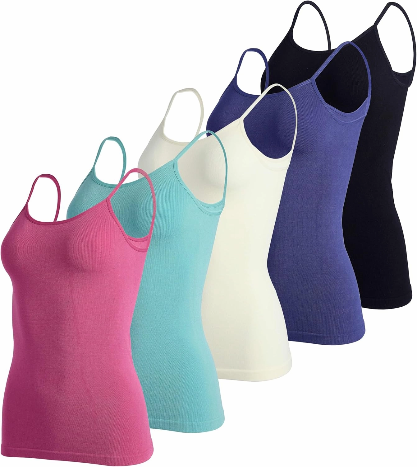 Real Essentials 5 Pack: Women's Ribbed Spaghetti Strap Camisole Seamless Tank Top