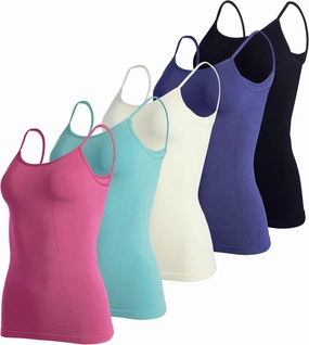 Real Essentials 5 Pack: Women's Ribbed Spaghetti Strap Camisole Seamless Tank Top