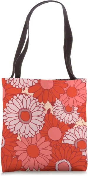 Red Floral Retro Daisy Flowers Hippie Groovy 60s Vibes Tote Bag