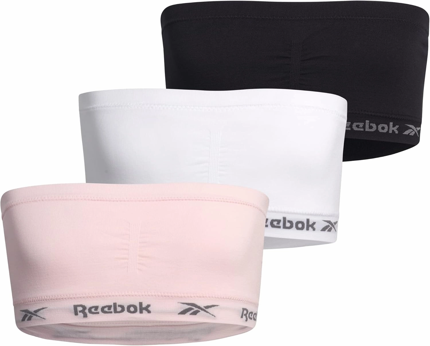 Reebok Girls' Training Bras - 3 Pack/6 Pack Soft Seamless Strapless Tube Bandeau Bra with Removable Pads (Sizes: S-XL)