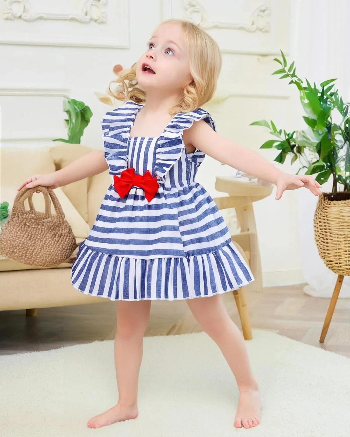 Renotemy Newborn Infant Baby Girl Dresses Summer Outfits Boho Casual Sundress Gifts Toddler Clothes for Girl with Hat and Bag