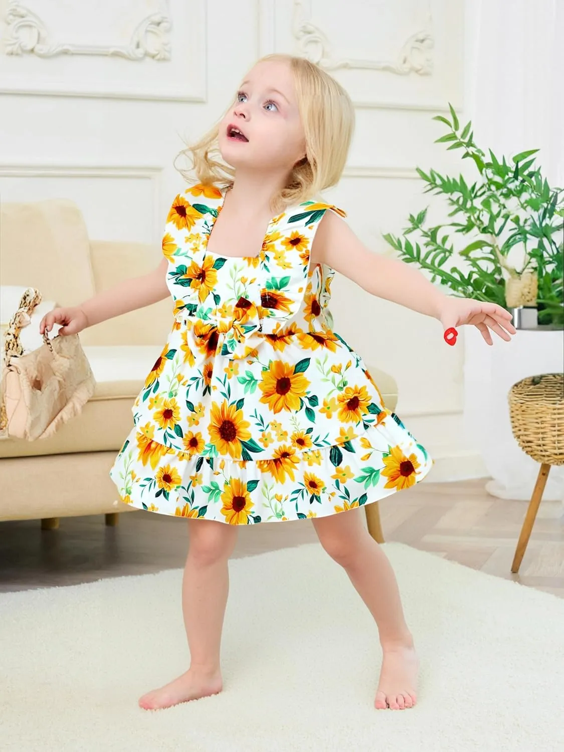 Renotemy Newborn Infant Baby Girl Dresses Summer Outfits Boho Casual Sundress Gifts Toddler Clothes for Girl with Hat and Bag