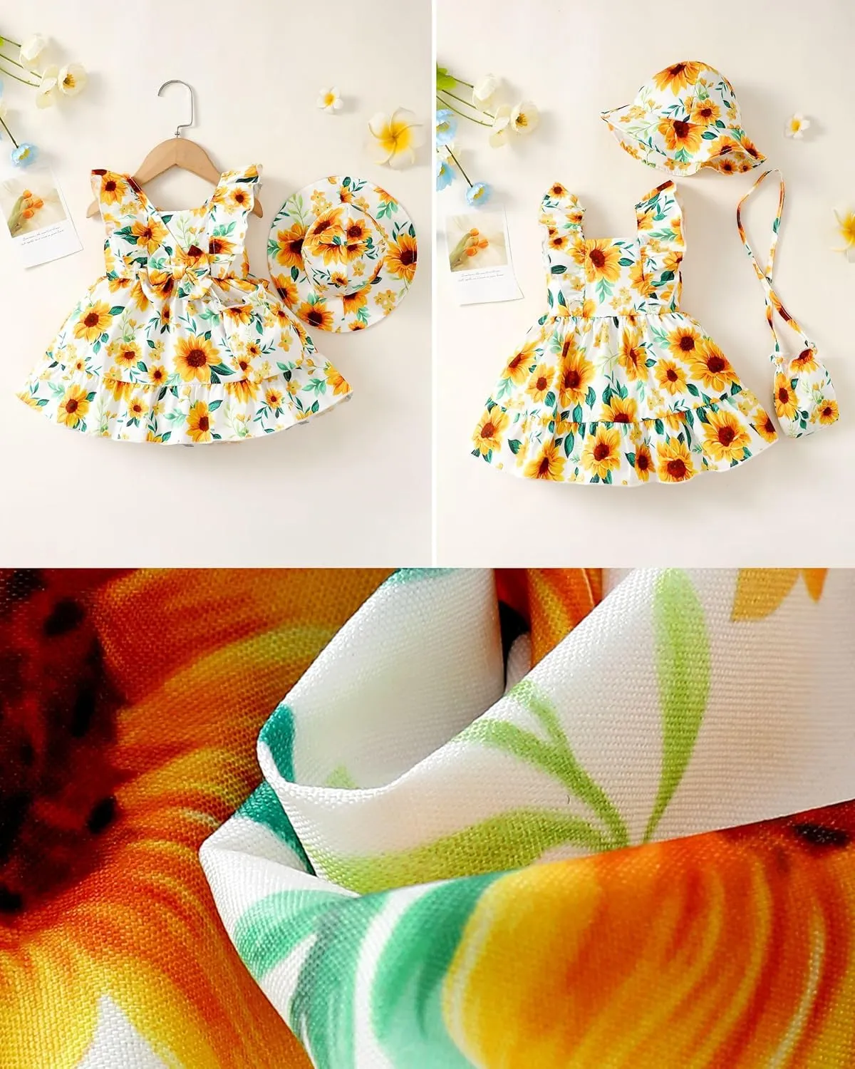 Renotemy Newborn Infant Baby Girl Dresses Summer Outfits Boho Casual Sundress Gifts Toddler Clothes for Girl with Hat and Bag