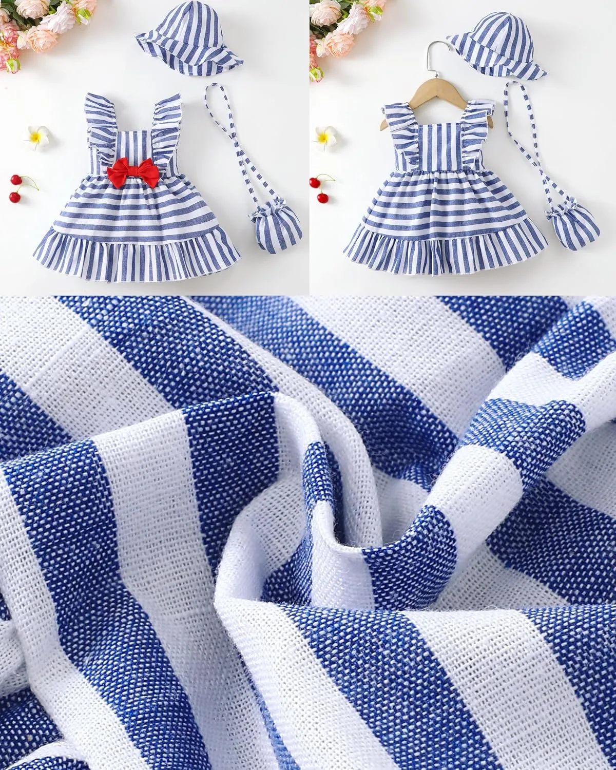 Renotemy Newborn Infant Baby Girl Dresses Summer Outfits Boho Casual Sundress Gifts Toddler Clothes for Girl with Hat and Bag