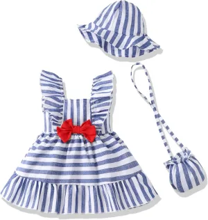 Renotemy Newborn Infant Baby Girl Dresses Summer Outfits Boho Casual Sundress Gifts Toddler Clothes for Girl with Hat and Bag