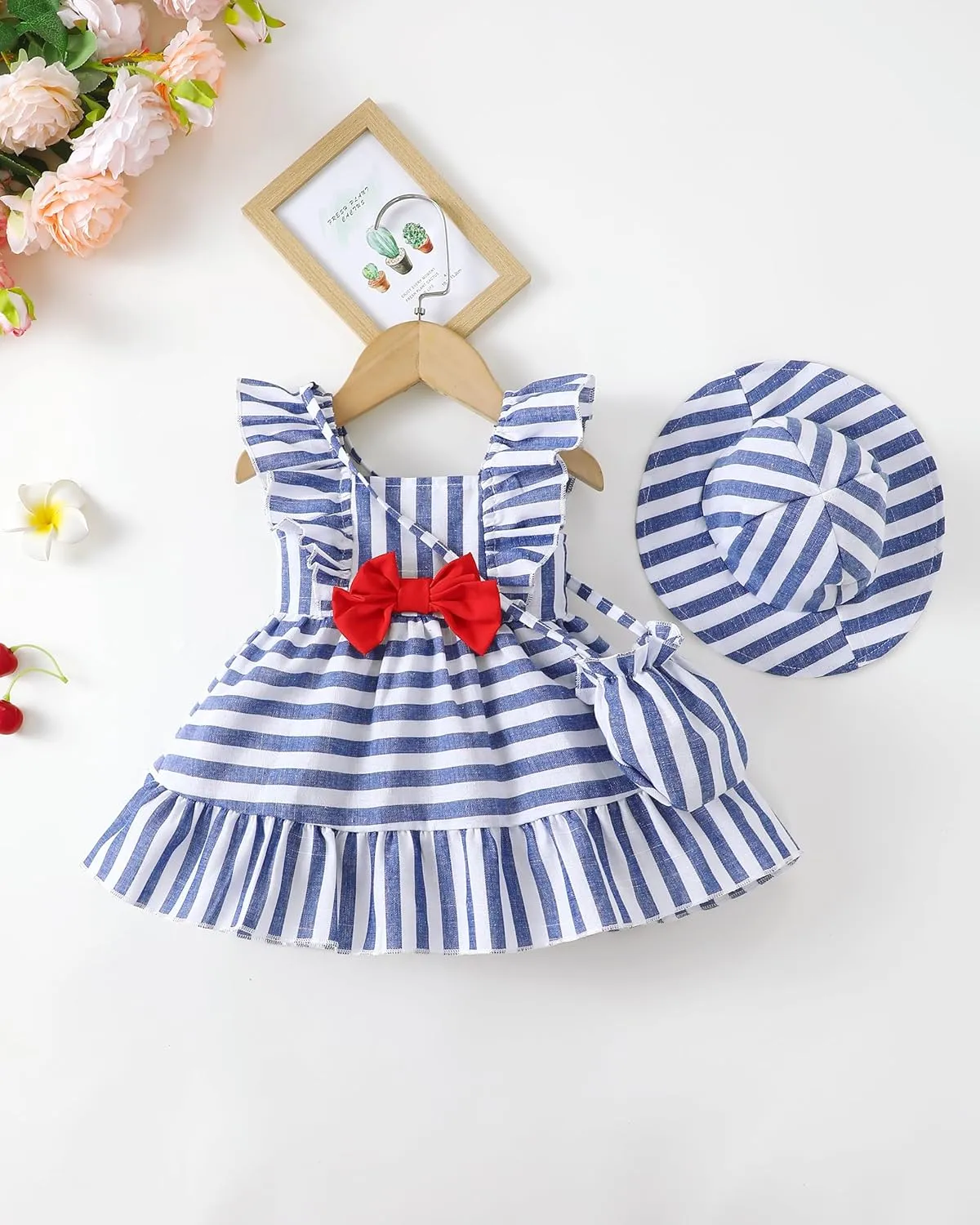 Renotemy Newborn Infant Baby Girl Dresses Summer Outfits Boho Casual Sundress Gifts Toddler Clothes for Girl with Hat and Bag