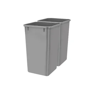 Rev-A-Shelf Polymer Replacement 27 Quart Trash Bin Recycle Waste Garbage Container for Kitchen Cabinet Pullouts, Metallic Silver, 2 Pack, RV-1024-17-2