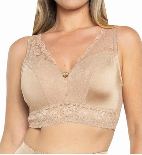Rhonda Shear Women's Ahh Pin-Up Lace Leisure Bra with Removable Pads, 672P, Beige, S