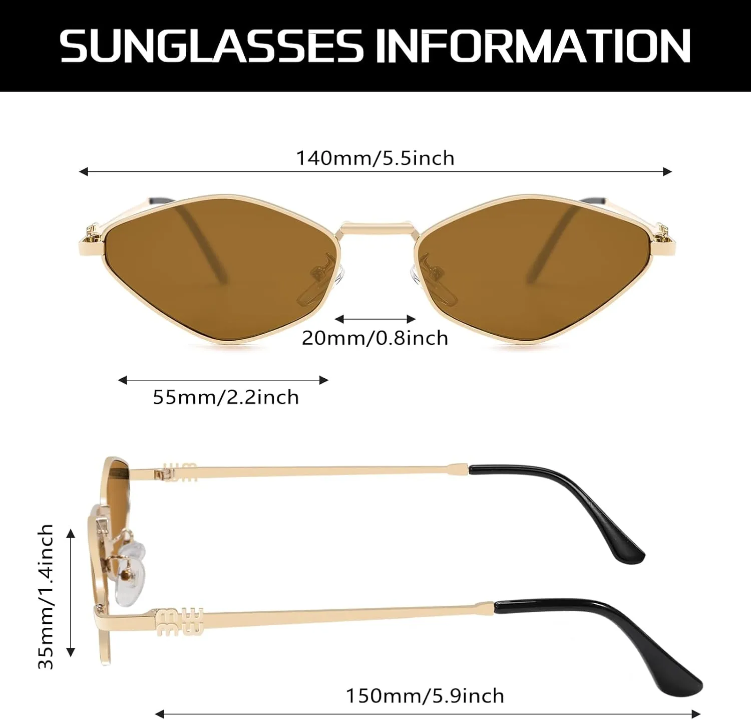 Rmerom Retro Irregular Metal Sunglasses for Women Men, 2025 Trendy Vintage 90s Chic Small Narrow Gold Frame Sun Glasses