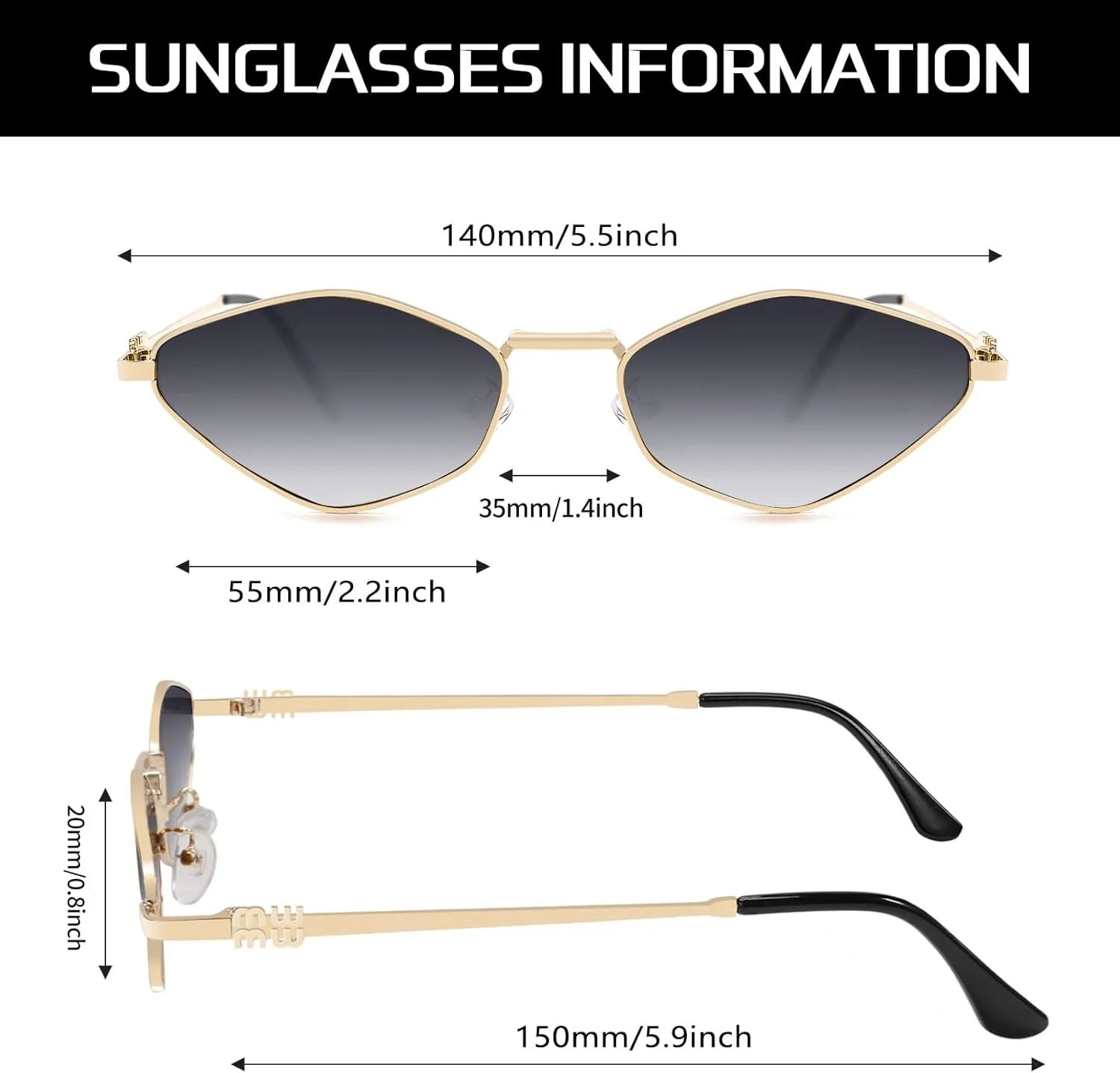 Rmerom Retro Irregular Metal Sunglasses for Women Men, 2025 Trendy Vintage 90s Chic Small Narrow Gold Frame Sun Glasses