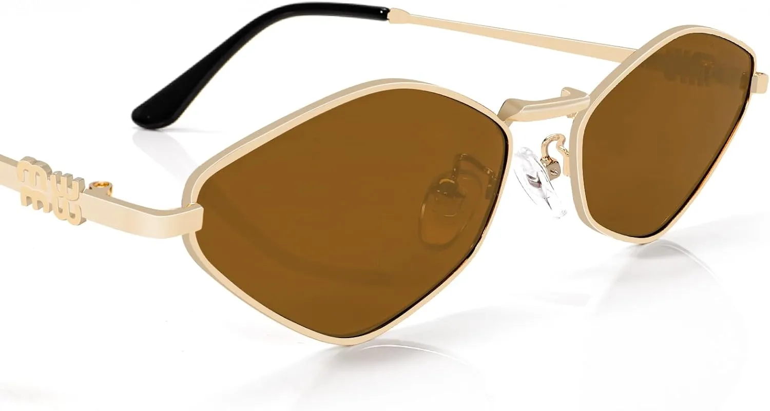 Rmerom Retro Irregular Metal Sunglasses for Women Men, 2025 Trendy Vintage 90s Chic Small Narrow Gold Frame Sun Glasses