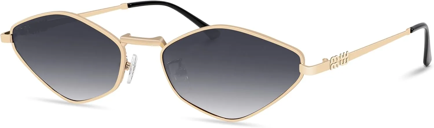 Rmerom Retro Irregular Metal Sunglasses for Women Men, 2025 Trendy Vintage 90s Chic Small Narrow Gold Frame Sun Glasses