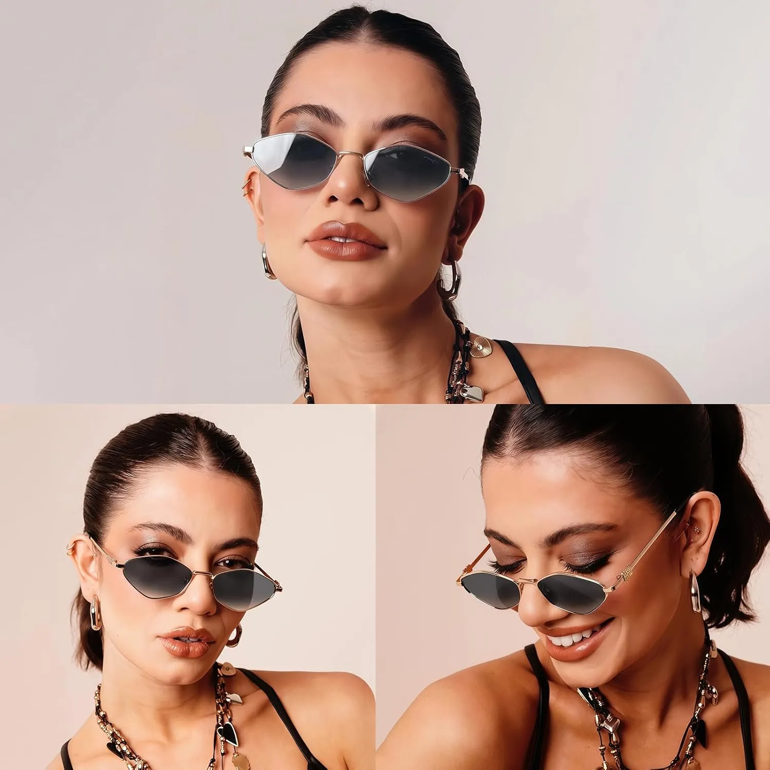 Rmerom Retro Irregular Metal Sunglasses for Women Men, 2025 Trendy Vintage 90s Chic Small Narrow Gold Frame Sun Glasses