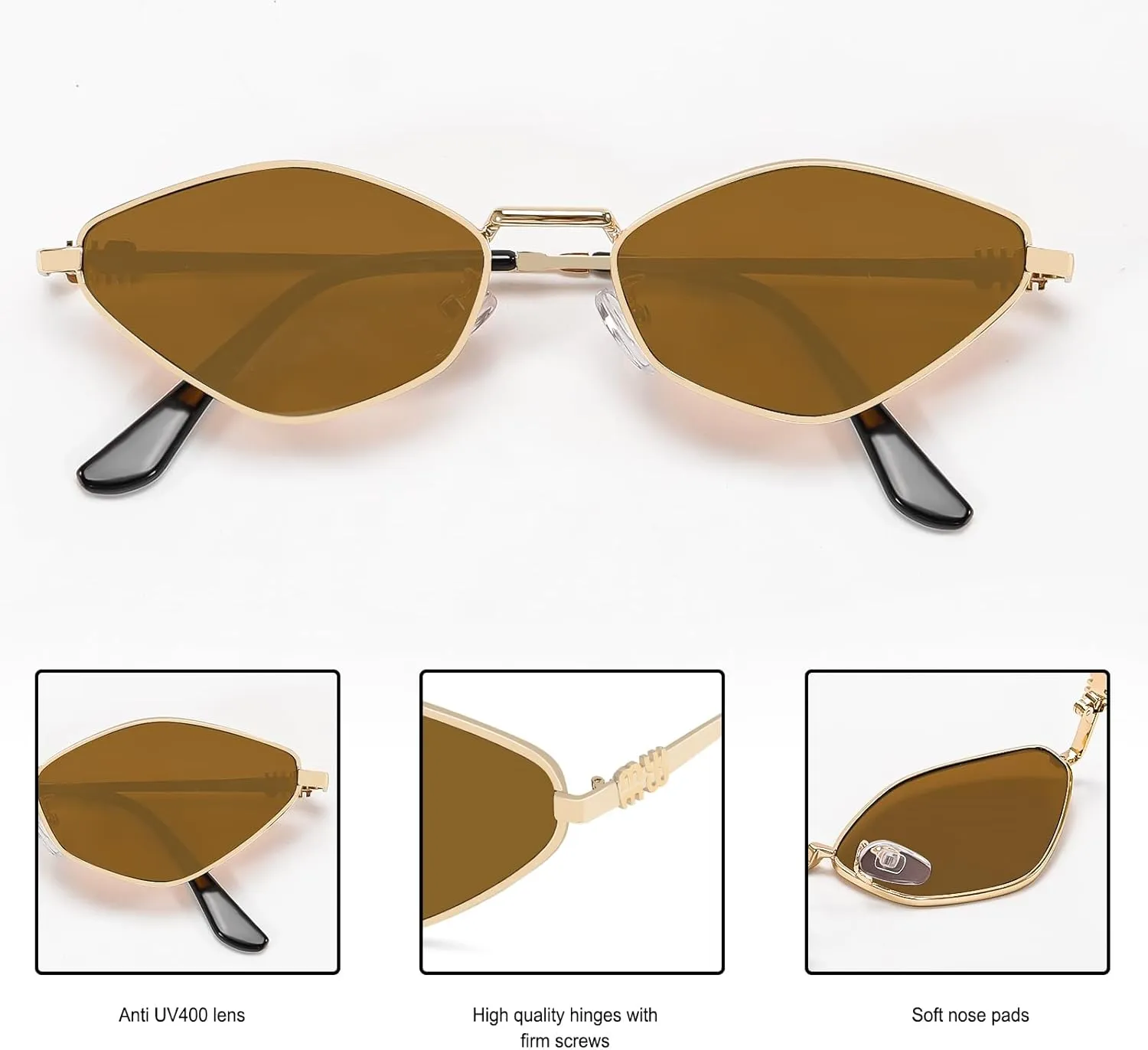 Rmerom Retro Irregular Metal Sunglasses for Women Men, 2025 Trendy Vintage 90s Chic Small Narrow Gold Frame Sun Glasses