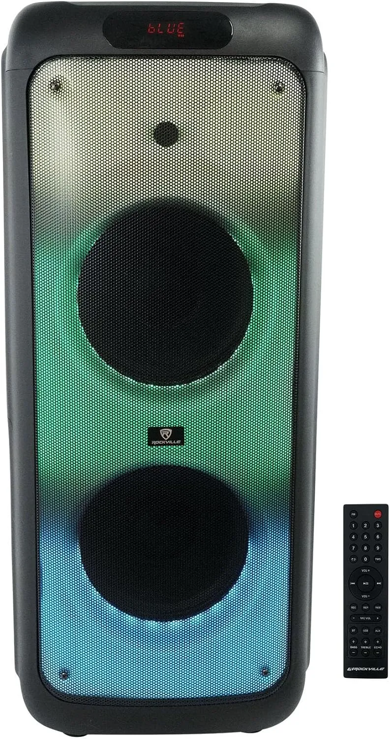 Rockville BASS PARTY 10 Dual 10 inch Portable Battery LED Party Bluetooth Speaker