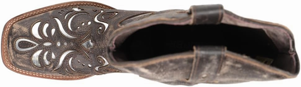ROPER Womens Belle Metallic Tooled Inlay Square Toe Casual Boots Mid Calf Low Heel 1-2" - Black