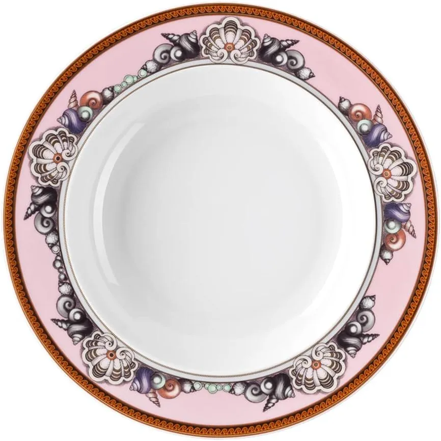 Rosenthal Versace Pink Rim Soup Plate, Etoiles de la Mer Versace Etoiles de la Mer Rim Soup Pink Plate 8 1/2 in