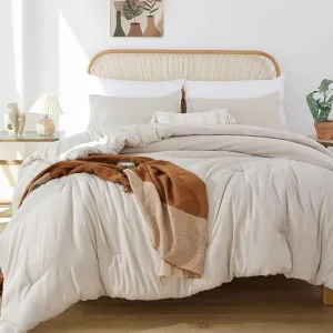 ROSGONIA Beige Comforter Set Queen, 3pcs (1 Boho Beige Comforter & 2 Pillowcases), All Season Bedding Lightweight Soft Bedspread Blanket Quilt