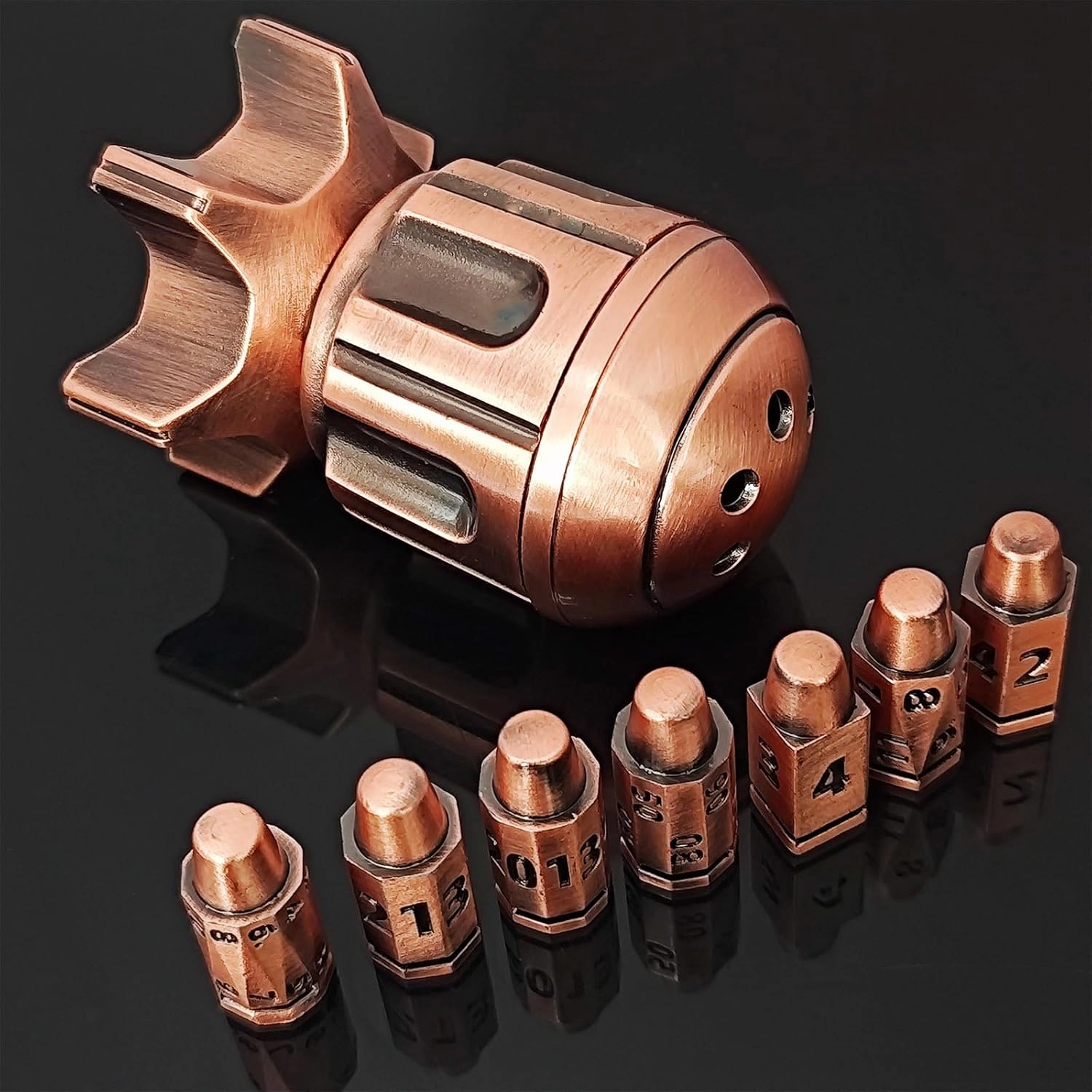 Roulette Dice Spinner for DND Dice Set, 7 Metallic Polyhedral D&D Dice with Gift Case for Dungeons and Dragon Game, RPG Role Playing Table Game Gifts (Copper)